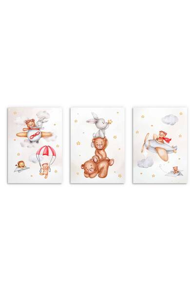 Naklejkomania Set 3 postere pentru copii, Ursulet si iepuras 30x40cm