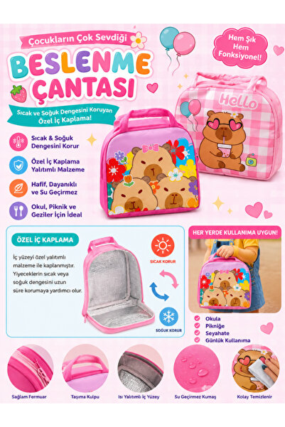 Pembe Pasaj Yemek Taşıma Çantası - Sıcak Ve Soğuk Termal Beslenme Çantası - M...