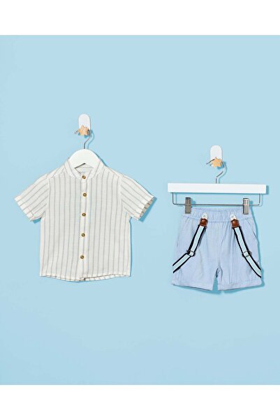 REDTAG Boys White Striped Shirt And Shorts Set