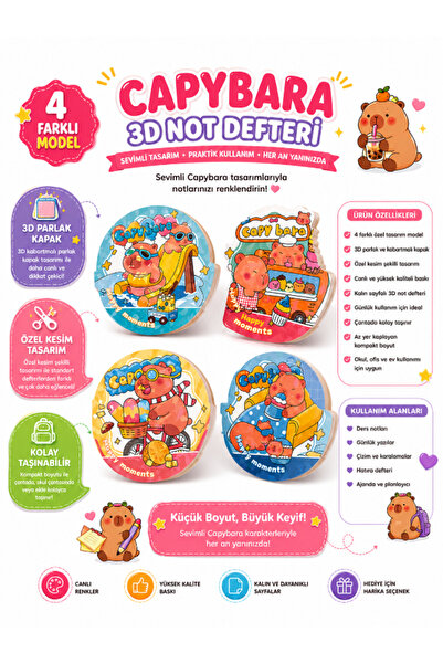 Pembe Pasaj Not Defteri - Capybara Temalı Not Defteri - Capybara 3D Sticky Not