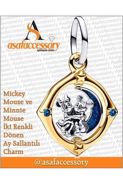 asaf Minnie and Mickey Two-Color Round Charm |   Asafaccessory