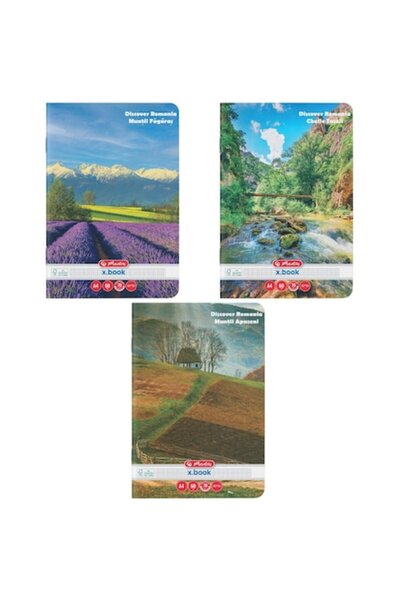 Herlitz Set 3 caiete A4, 60 file, 70 g/mp, matematică, motiv Discover Romania