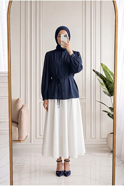 Holehola Binay Omzu Gathered Modal Shirt-Bn4719 Navy Blue