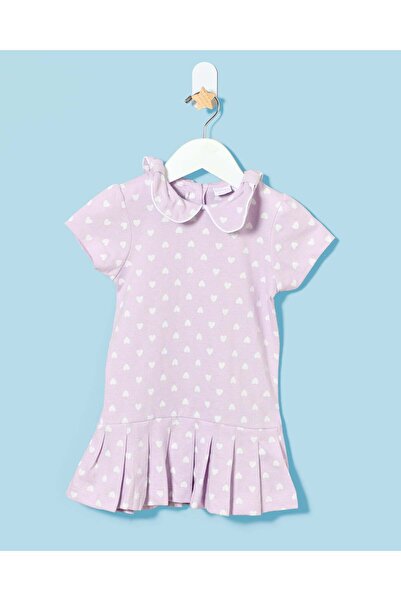 REDTAG Infant Girls Lilac Heart Print Dress