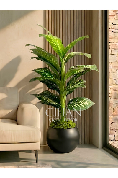 Cihan Çiçekçilik Yapay Difenbahya Ağacı 120 cm 27x33 cm Siyah Küre Saksı