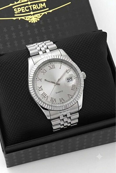 Newera Watch ساعة يد رجالية بحبل فولاذي فضي اللون مع تقويم هدية عيد الأب مع ص...