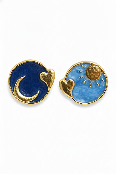 Jack Ferrero Sun and Moon Themed Heart Enamel Bijouterie Earring Set - Stylis...