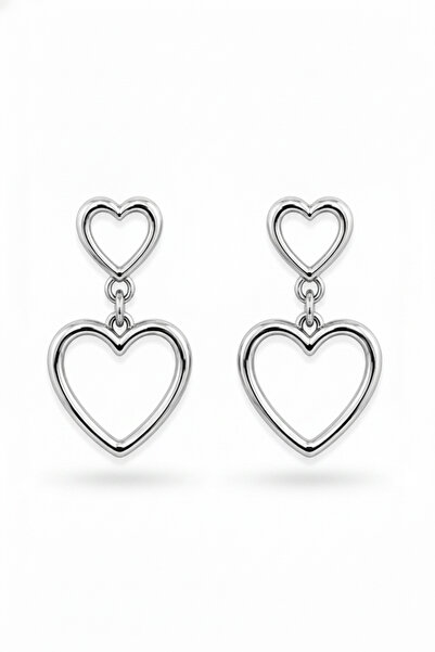Jack Ferrero Silver Color Hollow Double Heart Figured Dangle Women's Earrings