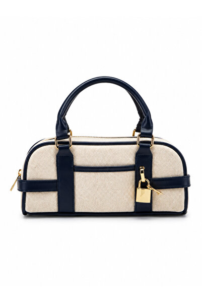 Mirel çanta Women's Canvas Lock Detail Hand and Shoulder Bag Dark Blue