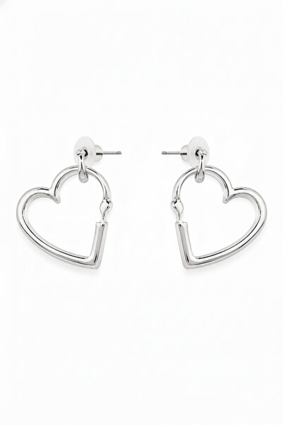 Jack Ferrero Heart Shaped Silver Color Steel Earrings Stylish and Modern Desi...