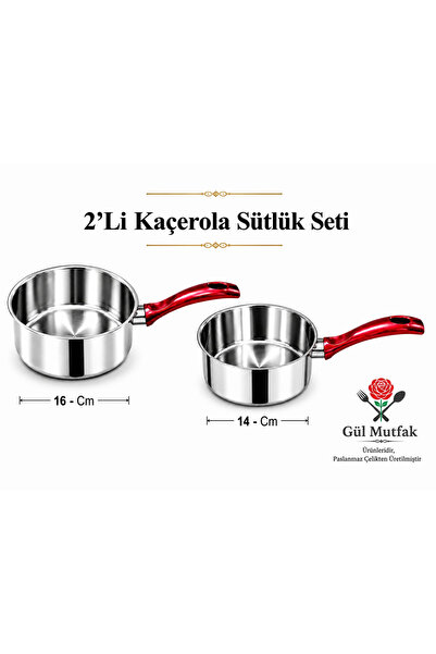 Gül Mutfak 2-Piece Milk and Sauce Pot Set 16 cm 14 cm - Multi-Purpose Egg Poa...