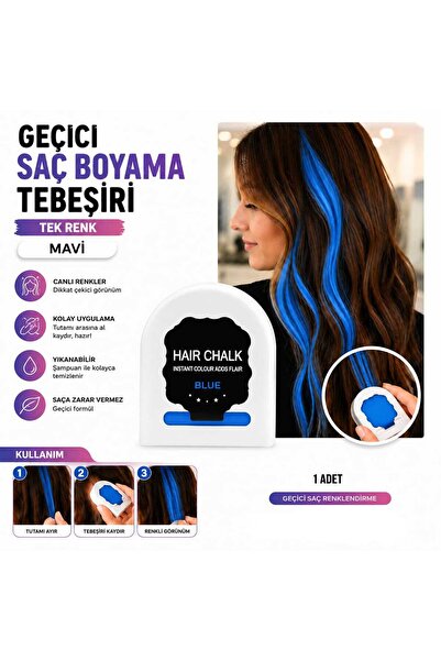 lawrenceshop 1 Adet Mavi Geçici Saç Boyama Tebeşiri Tekli Hair Chalk Yıkanabi...