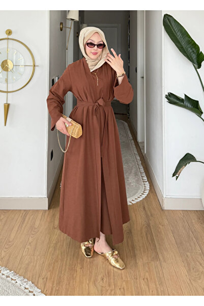 Moda Misali Şal Yaka Kuşaklı Kimono Takım