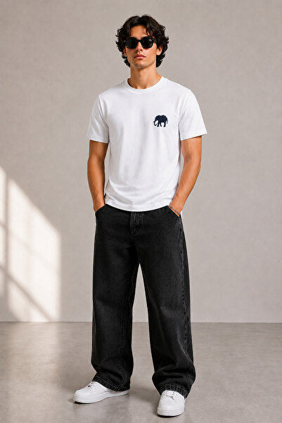 BAGAND Men's T-Shirt Elephant Embroidery 100% Cotton Crew Neck Short Sleeve T...