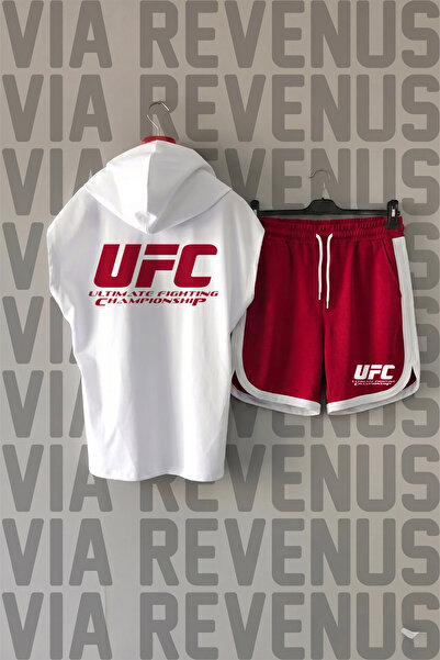 Vordevia Tricou sport cu glugă și mâneci zero imprimat UFC față și spate și p...