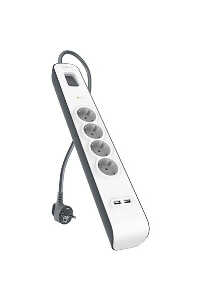 Belkin Protecție la supratensiune Prelungitor cu 4 prize, 2xUSB-A, cablu de 2...