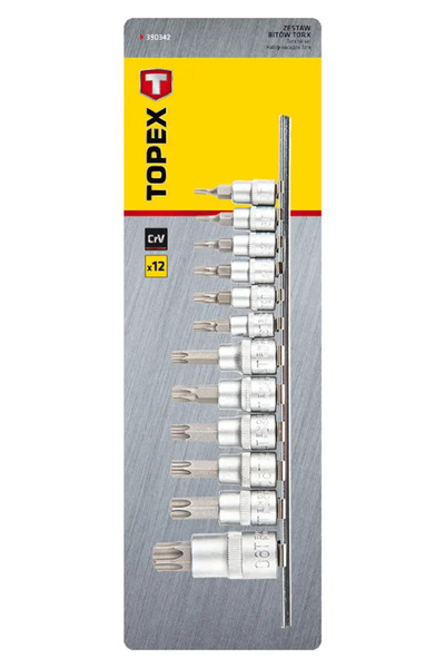 topex Set de capace Torx 1/4" 3/8" 1/2" T10-T60 12 bucăți (39D342)