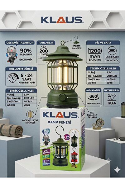 Klaus LEDLİ ŞARJLI KAMP LAMBASI