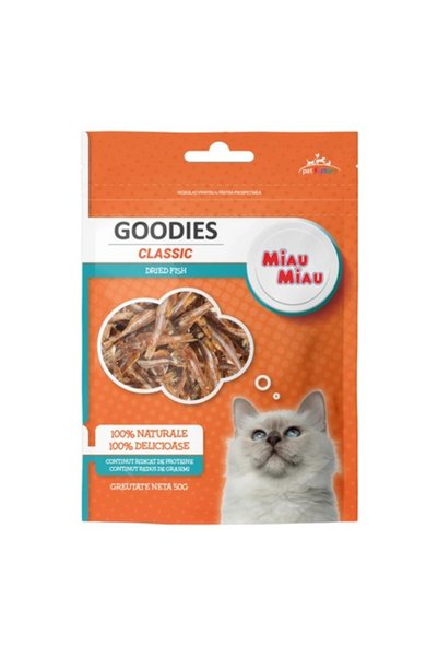 Petfactory Gustări pentru pisici Pește uscat, Miau Miau Goodies, 50g, 100%