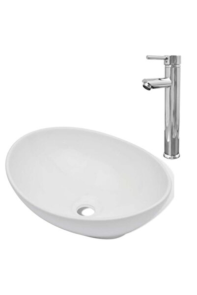 vidaxl Lavoar de baie cu baterie monocomandă, ceramic, oval, alb
