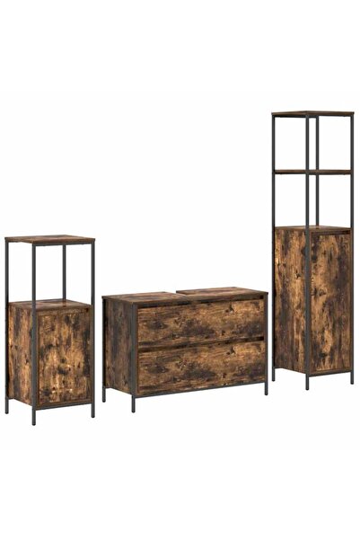 vidaxl Set mobilier baie 3 piese Stejar afumat Lemn prelucrat