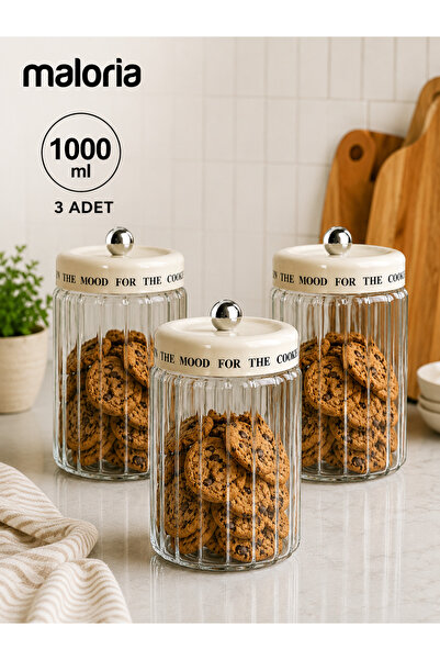 Maloria Mood Cream Vacuum Lid Motto Glass Striped Jar