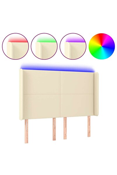 vidaxl Tăblie de pat cu LED, crem, 147x16x118/128 cm, piele ecologică