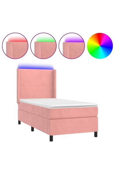 vidaxl Pat continental cu saltea și LED, roz, 80 x 200 cm, catifea