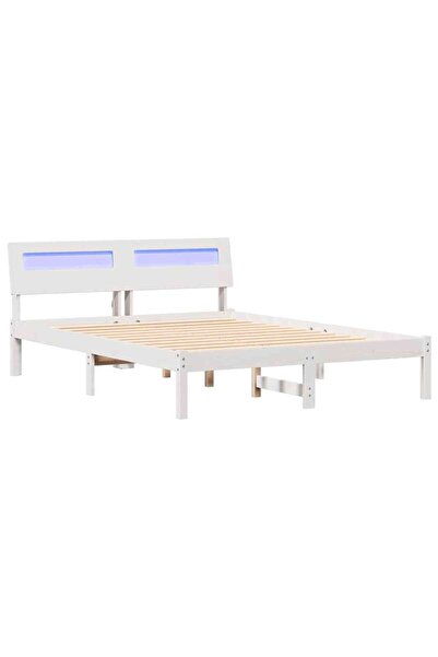 vidaxl Cadru de pat cu headboard Alb 135 x 190 cm Lemn de pin masiv