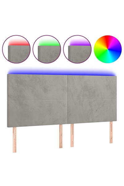 vidaxl Tăblie de pat cu LED, gri deschis, 180x5x118/128 cm, catifea