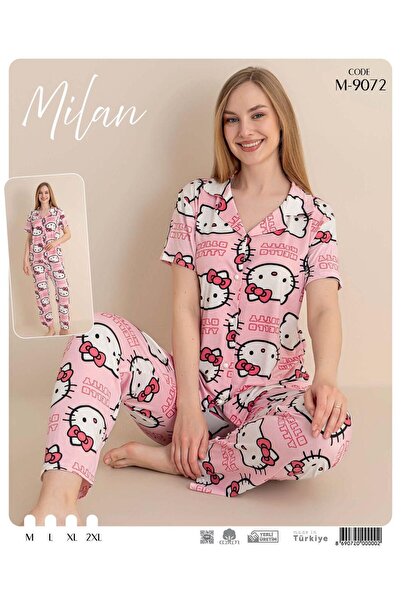Butik MİLAN PEMBE HELLO KITTY DÜĞMELİ PJAMA TAKIMI