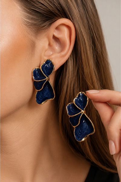 MRK Women's Mineli Light Flower Navy Blue Earrings
