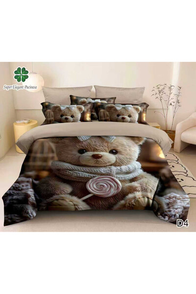Lenjeria Pufoasa Lenjerie de Pat Dublu 6 Piese 5D, Cearșaf cu Elastic 180x200 cm