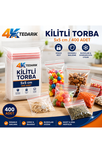 5x5 cm Kilitli Poşet 400'lü Paket | Buzdolabı, Dondurucu, İkramlık, Çerez, Davet ve Kına Hediyelik Saklama Torbası