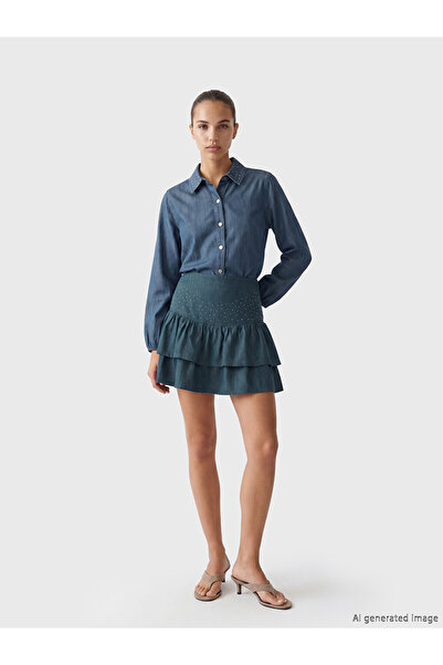 LC Waikiki Stone-Embellished Katkat Mini Jean Skirt with Zipper Waist by Uzg ...