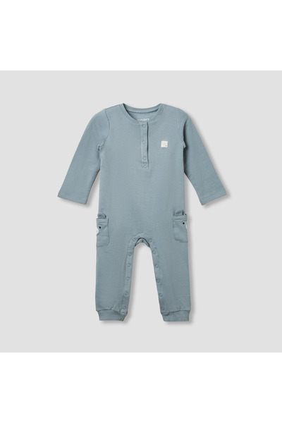 Juniors Henley Neck Sleepsuit with Teddy Applique - Cotton - Long Sleeves