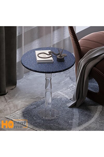 horoof home طاولة مستديرة أنيقة بسطح رخامي أزرق وقاعدة أكريليك شفافة - تصميم ...