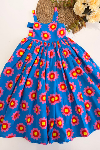 NOBLEKIDS Cumino Girls' Retro Floral Patterned Strap Dress Multi-Colored