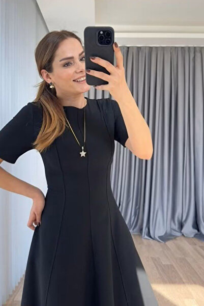 Viyamo Yeni Sezon Kadın Kısa Kollu Bisiklet Yaka Maksi Boy İthal Krep Elbise