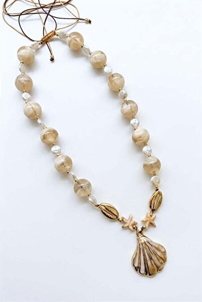 Generic Brand Beaded Seashell Necklace - Cream