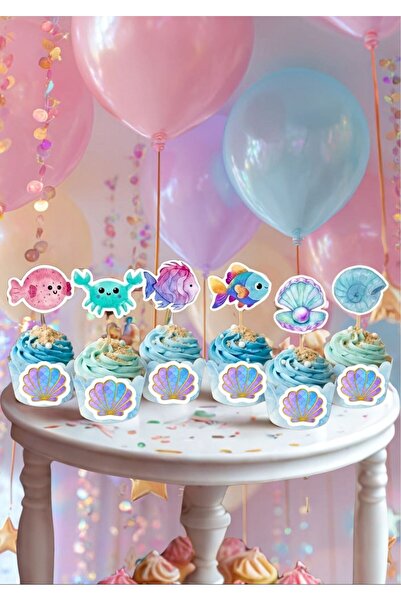 Genel Markalar Deniz Canlıları Temalı Cupcake Süsü 12 li