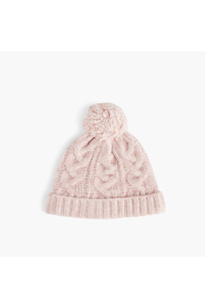 Juniors Girls Knitted Beanie with Pom Pom Detail