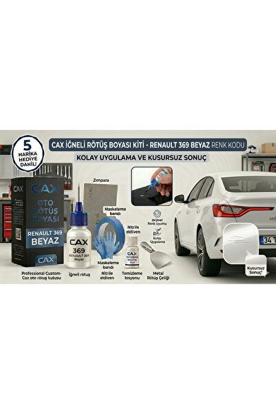 caxcolors CAX [RENAULT 369 BEYAZ ] İğneli Araç Oto Rötuş Boyası Seti Çizik Gi...