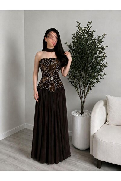 led style Luxury Rose Embroidery Long Shawl Dress