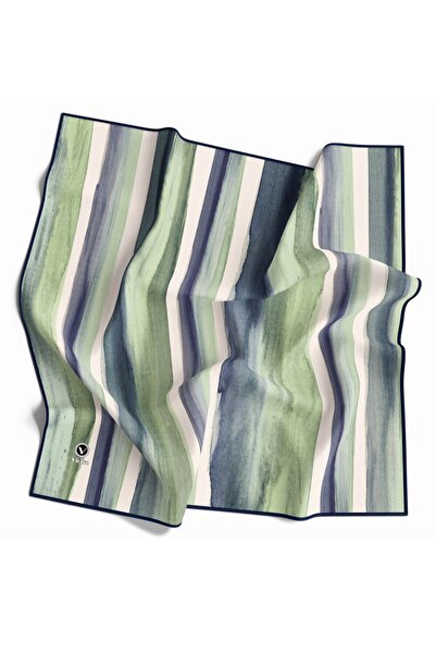 VİOLLA Twill Suluboya Çizgi Desenli Lacivert - Su Yeşili Renkli 90x90 Eşarp (...