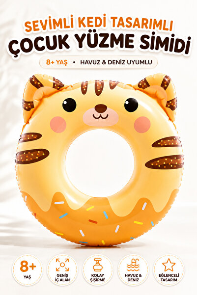 YILDIRIM OYUNCAK Cute Cat Design Kids Swim Ring for Ages 8+ – Inflatable Swim...
