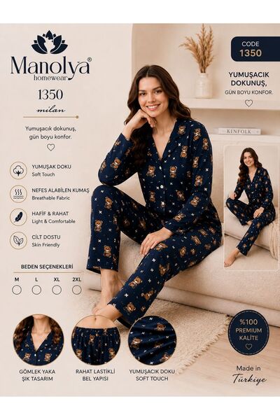 Manolya AURA TOUCH UZUN KOLLU AYICIK DESENLİ KADIN PİJAMA TAKIMI