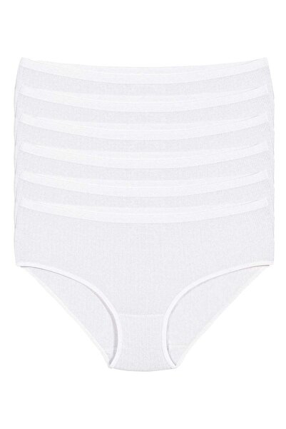 YILDIZ Ribana Striped Ribbed Women's Bato High Waist Panties White 100% Cotto...