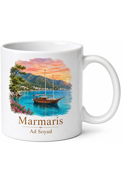 Tupya Gift Marmaris Temalı Muğla Kupası Baskılı Hediye Porselen Kupa Bardak