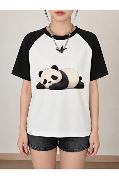 Toum Reglan Short Sleeve Cute Panda Printed T-Shirt